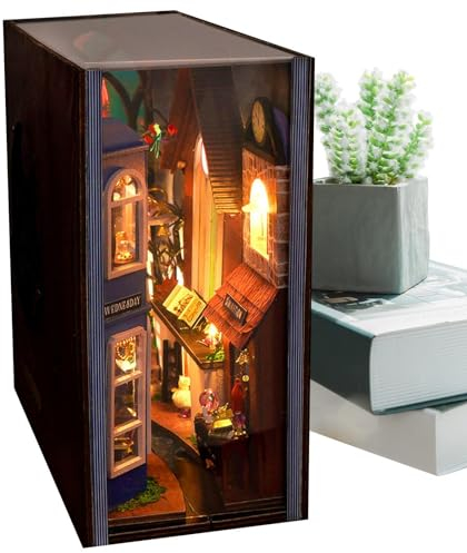 Generisch DIY Kit, Miniatur-Buchregal, Bücherregal-Einsatz, DIY Buchstütze Tiny House, kreative Buchstütze mit LED-Licht, Bücherregal für Erwachsene, Bastler, Teenager, Kinder und Erwachsene