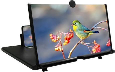 16 Zoll Bildschirm 3D HD Handy Lupe Projektor Telefon, Faltbarer Ständer mit Bildschirmverstärker für Filme, Videos, Unterstützt Alle Smartphones (Schwarz, 16 Zoll)
