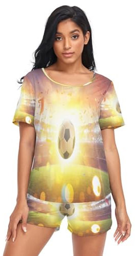 HMZXZ Damen Schlafanzug-Set Fantasie Fußball Sommer Pyjama Woman Set,Ball Sport Loungewear und Shorts Lounge Set Sleepwear Nachtwäsche