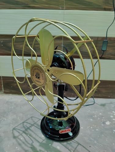 CREATIVEERA Ventilador eléctrico de latón antiguo y negro de inspiración vintage para escritorio/mesa | Estilo retro decoración del hogar de 17 pulgadas