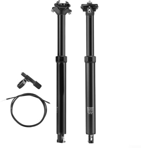 HEBEOT Teleskop-Sattelstütze aus Aluminiumlegierung, 425 mm lang, wasserdicht und staubdicht, Fahrrad-Sattelstütze, Fernbedienung, interne Kabelführung