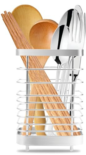 EXIN DEHCEN Scolaposate Argento, Cesto Portaposate in Acciaio Inox Scolaposate Acciaio Porta Mestoli ArgentoPorta Utensili Da Cucina per Organizzare Cassetti e Piani di Lavoro