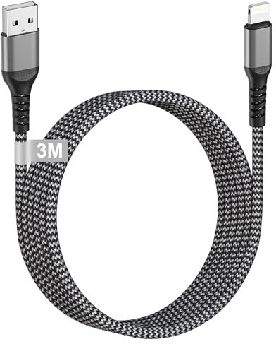 USB to Lightning Cable 3M [MFi Certified], Extra Long iPhone Charger Cable 3M lightning Cable Braided USB Lightning Fast Charger Cable Phone Wire Lead Cord for iPhone 14/13/12/11/X/XS/XR/8/7, iPad