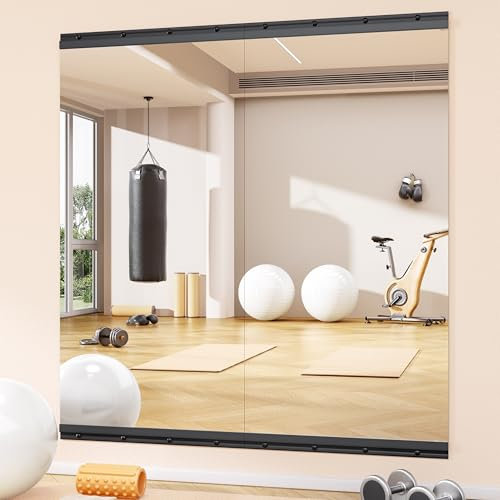 Hasipu Home Gym Mirror - 2 Pack, 48X24 Inch Large Full Length Wall - Mounted Frameless Tempered Glass Mirror for Gym, Yoga, Dance Studio, Garage