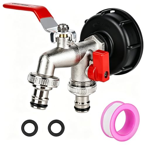 CTDMJ Grifo IBC, grifo de depósito de agua de 1000 L, grifo de depósito IBC de 1/2 pulgadas con extensión de salida S60 x 6 rosca gruesa, adaptador IBC para depósito de agua (rojo)