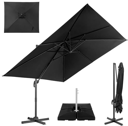 RELAX4LIFE Parasol Déporté Rectangulaire 3x3M avec Pied, Parasol de Jardin Exterieur Inclinable et Rotative 360° par Pédale en Polyester Anti-UV pour Plage Jardin Patio Café Bistro (Noir)