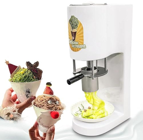 Gelatiera professionale in acciaio inox da 80 W con 4 stampi per pasta, macchina per dessert versatile 4 in 1, pressa per pasta per gelato, capacità 420 ml, macchina per il gelato,White
