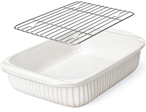 Artena Teglia da forno 5,1 quarti, Casseruola per forno, Teglia con manici, Padella per lasagne profonda, Casseruola grande, Pirofila rettangolare in ceramica bianca