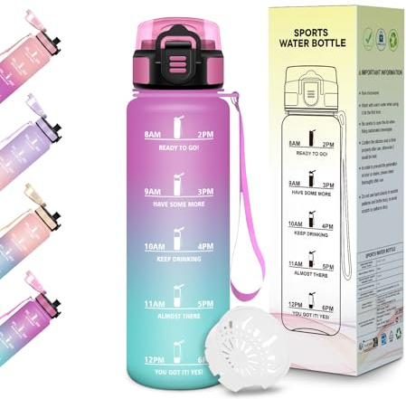 Motswedi Borraccia Bambini, 500ml Senza BPA, Design della serratura a prova di perdite, Borraccia Motivazionale, Con marca temporale, per Scuola, Sport e Trekking - Rosa&Ciano