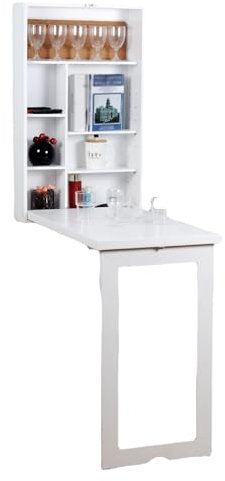 Escritorio plegable montado en la pared con estantes de almacenamiento, escritorio oculto que ahorra espacio, mesa plegable multifuncional para cocina, costura, oficina en casa