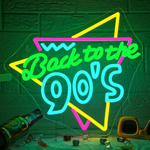 Looklight Back To The 90'S Neon Schild, Neon Sign für Wanddekoration, Neon Led Dimmbare Leuchtschilder für 90s Party-Dekor Schlafzimmer, Zuhause Bar Café Fotohintergrund, 35cmx32cm