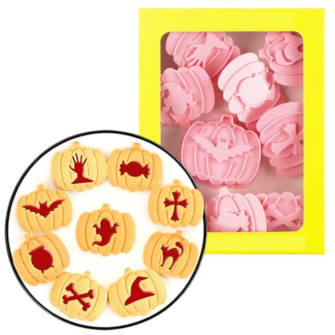 Formine Biscotti Halloween 9 Pezzi, Plastica Formine Biscotti Zucca, Stampi Biscotti Halloween in Plastica, Stampini Biscotti Halloween 3D, Formine Halloween per Biscotti Pasticceria