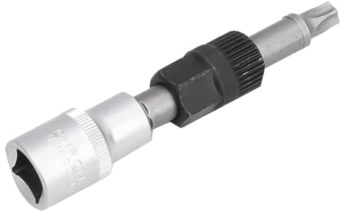 Crumye T50 Alternator Pulley Socket Drill Bit, 33 Teeth Spline Socket, Puller Remover Tool for Alternator Pulley Central Bolt Extractor