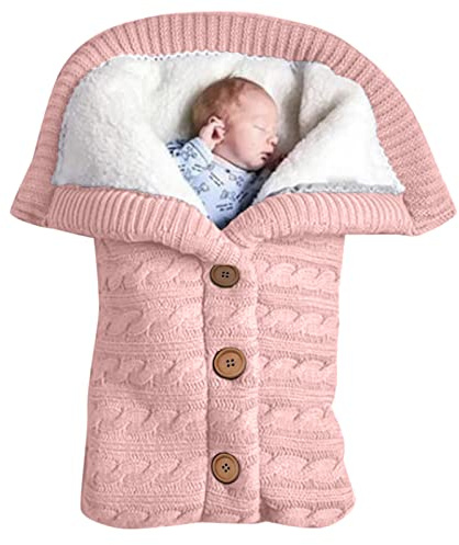 Kinderwagen Baby, Weich Warmes Plüsch Draussen Schlafsack, Stricken Winter Buggy Babyschale Winterfußsack Übergangsfußsack Fußsack Babydecke Babyschlafsack Footmuff für alle Kinderwagen (Rosa)