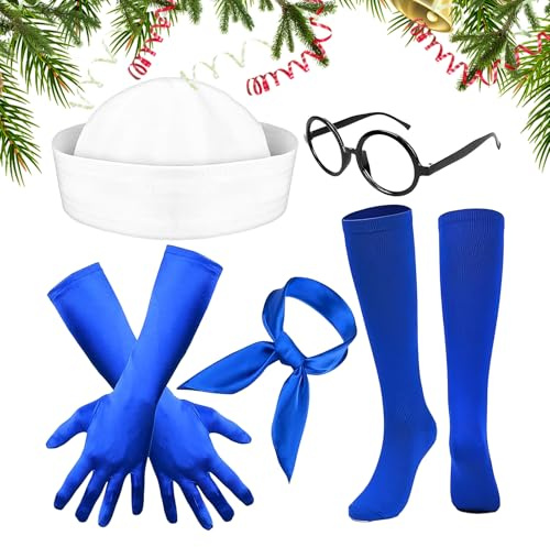 Dräkter – Halloween Sailor accessoarer | sjömanskläder för kvinnor | Strumpstrumpor handskar glasögonram för födelsedag, jul, mansfest, cosplay och temahändelse