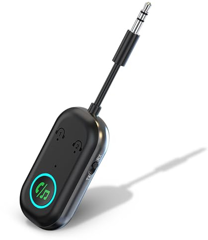 Adaptador transmisor y receptor Bluetooth 5.3 para TV, avión, coche | Transmisor Bluetooth 2 en 1 Jack de 3,5 mm | Soporta 2 dispositivos simultáneamente | aptX Low Latency para AirPods, auriculares
