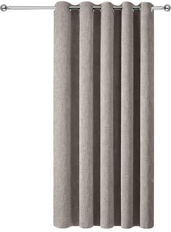 Aspire Homeware100% Blackout Curtains for Living Room Mocha 66x84 Inch Linen Eyelet Curtain Thermal Insulated Super soft Ring Top Curtain Single Panel with Matching Tieback