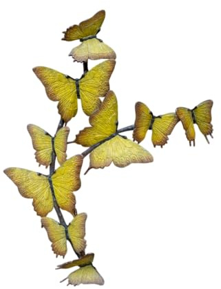 Generisch Bronze Skulptur Schmetterlinge | Schwarm | gelb | 38x11x50cm | Tierfigur aus Bronze | handgefertigt