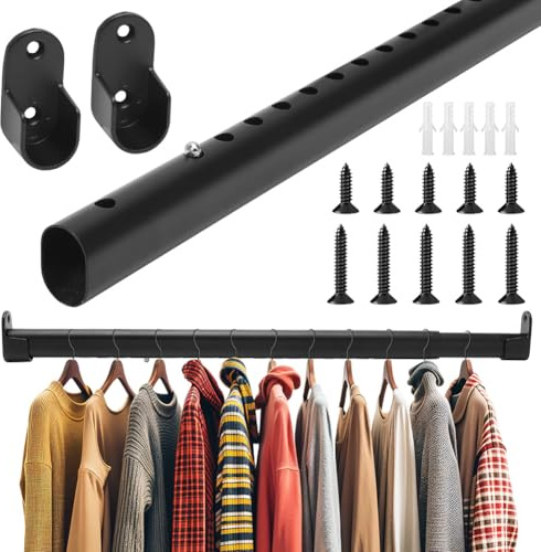 Tutamaz Kleiderstange Schrank, Kleiderstange ausziehbar 42-70 cm Oval Garderobenstange Wand Ausziehbar mit 2 Halterung für Kleiderschrank Garderoben Waschräume Wohnmobile zum Aufhängen von Kleidung