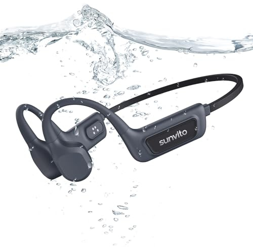 sunvito Bone Conduction Headphones Wireless Open Ear Headphones IPX5 Waterproof Lightweight Earphones with Mic for Running Sports, Gym, Cycling (Black)