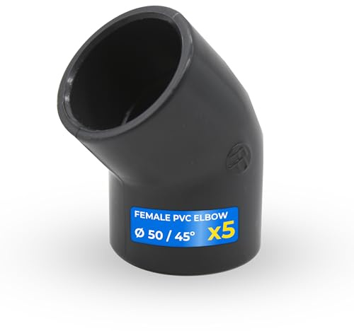 DOJA Barcelona Rohrverbinder PVC 45 Grad - Ø 50mm - 5er-Pack - Klebemuffe für Einfache Installation - PVC-Rohrverschraubung Kompatibel mit Anderen -Zubehör - 45 Grad Winkel, Glatter Winkel