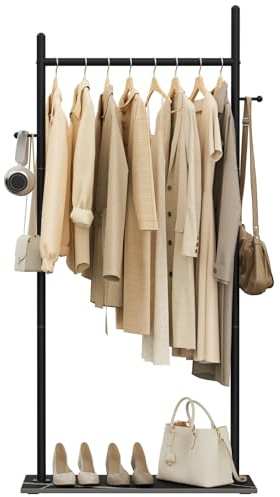 OUTBROS Kleiderständer Schwarz, Garderobenständer 60cm Breiter | Kleiderständer mit 2 Haken und Rock Slab Base, Kleiderstange aufbewahrung für den Innenbereich, Coat Rack aus Metall