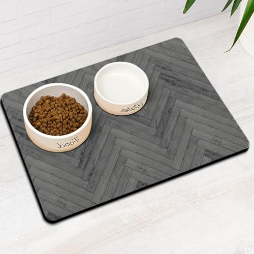 Napfunterlage Hunde und Katze, Saugfähige Schnelltrocknend Hundenapf Unterlage, rutschfeste Futternapf Haustier Unterlage, Kleine Hundefuttermatte Waschbare (Grau, 40 x 60 cm)