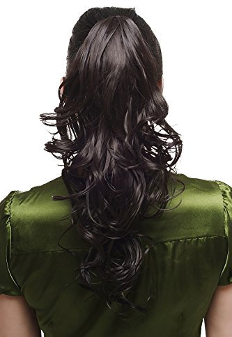 WIG ME UP - Haarteil Pferdeschwanz mittellang breit fallend Locken Wetlook schwarz schwarzbraun SA011-2 45 cm