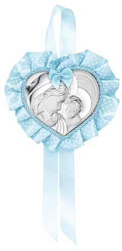 Albalù Sopraculla Medaglione Cuore maternità Argento Celeste con Carillon Musicale e Scatola Inclusi Misura 25x12cm Made in Italy.