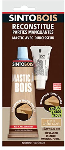 SINTO Reconstitue Bois pour Parties Manquantes Chêne Moyen - 80g - Répare, Restaure et Reconstitue une Partie de Bois Manquante - Facile d’Application - Prise Rapide