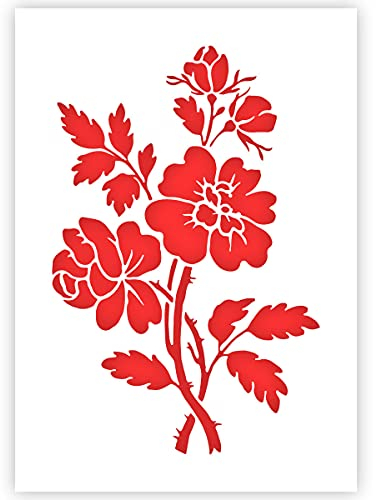 QBIX Blumen Schablone - Wildblumen Schablone - Blätter Schablone - A5 Größe - wiederverwendbare Kinder freundlich DIY Schablone zum Malen, Backen, Basteln, Wand, Möbel