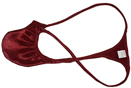 JAXFSTK Men Athletic Shiny Micro T-Back Guys Thongs Bikini String Underwear Male Gym Pouch Shiny Tangas Mini Pants Wine Red XL