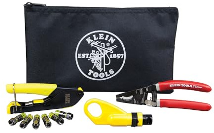 Klein Tools VDV026-211 Coax Installation Kit with Crimp Tool, Cable Cutter, Stripper and F Connectors with Storage Bag