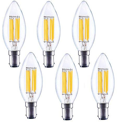 HANCLLED B15 Dimmalbe LED Candle Bulbs Warm White 6W Vintage SBC Small Bayonet Cap LED Filament Candle Bulb C35 Clear Decorative Lamp Light Bulb Energy Saving Light Bulbs [6 Pack]