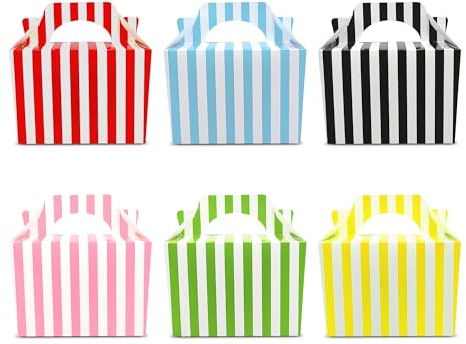 Lotus Lot de 20 boîtes de fête pour enfants, motif rayé, pour transporter de la nourriture, des pique-niques, des fêtes d'anniversaire, des bonbonnières, des sacs assortis (couleurs mélangées) pour