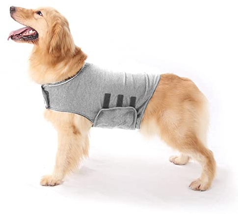 Haokaini Anti-Angst-Hundejacke Hund Beruhigungsmantel Haustier Stressabbau Hemd Warme Beruhigungsweste Leichte Donner Hund Wickel Hund Angst Jacke (Hellgrau L)