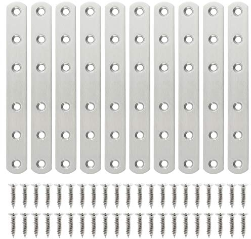 Fest 10-Piece 156×20×3mm Stainless Steel Heavy-Duty Flat Fixed Plate Connection Repair Screw Plate Bracket Used for Repairing Furniture