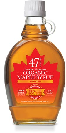 47° North Canadian GOLDEN Oro – Fino, Jarabe de arce orgánico, 250g, Fuente única, Grado A, Sin gluten, Vegano, Sabor ligero y dulce para panqueques y más