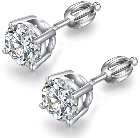 JiaYang Glänsande cz diamantörhängen för män och kvinnor, 925 sterling silver cubic zirconia, skruvörhängen med lång tjock stolpe, 4 mm-8 mm, 8mm, Kubisk zirkonia