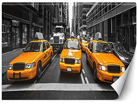 Feeby Papel Pintado Street New York NY USA 450x315 cm Amarillo Decoración De Pared Fotomural Decorativo Murales Comedores Salones Habitaciones Ciudad NYC Taxi