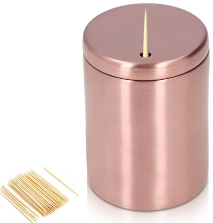 Cyrank Zahnstocherspender, Edelstahl Zahnstocherhalter Verdickung Zahnstocher Aufbewahrungsbox Organizer für Familienhäuser(Roségold)