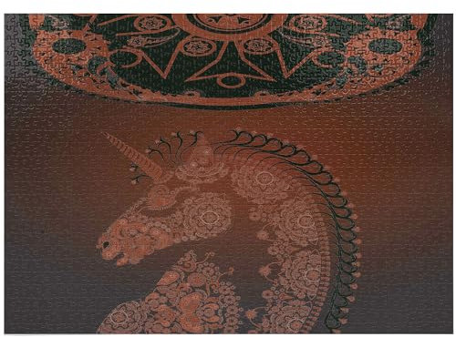 ABAKUHAUS Einhorn Puzzle, Vintage Mandala, Heirloom-Qualität lustige Aktivität für die Familie langlebiger Karton, 1000 Stücke, Burgund