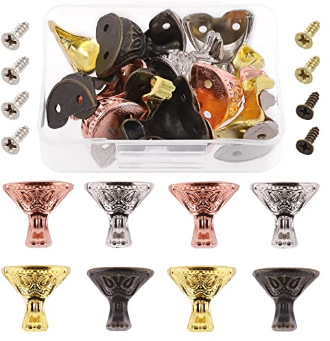 Swpeet 12 Sets Vintage Antique 4 Colors Gold Silver Antique Rose Gold Box Legs Feet Corner Protector with Matched Screws Assortment Kit, Decorative Feet Decorative Jewelry Box Feet Jewelry Gift