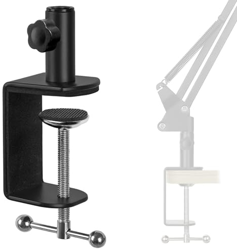 Frgyee Abrazadera de Soporte de Mesa Resistente, Abrazadera de Montaje de Mesa de Metal para Micrófono Suspensión Brazo, con Tornillo Ajustable, para Hasta 2,4 Pulgadas, 6 cm de Grosor de Mesa
