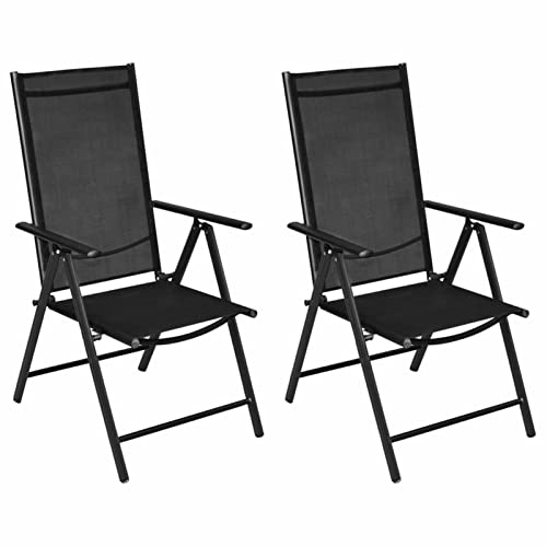 YUMENG Gartenstühle Klappbar 2 STK Gartenmöbel, Balkonstühle, Chair Outdoor, Balkonmöbel, Hochlehner, Essstühle, Balkon Stuhl, Bistrostuhl, Aluminium und Textilene Schwarz