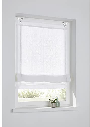 Raffrollo Hedda Leinen weiß mit Hohlsaum Stickerei Größe: Breite 60 cm x Höhe 140 cm