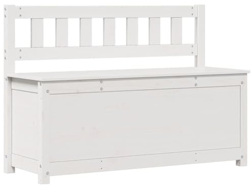 vidaXL Sitzbank mit Stauraum Truhenbank Holzbank Flurbank Truhe Bank Massivholzbank Sitztruhe Holztruhe Wohnzimmer Weiß 110x41x76,5cm Massivholz Kiefer