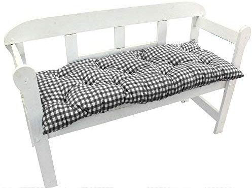 NYVI Bankauflage Ibiza 140x45 cm Grau Kariert 2er Set - Polsterauflage für Gartenbänke Gemütlich & Langlebig - Sitzauflagen für Bänke Outdoor & Indoor - Sitzkissen Auflage Bank Sitzbank