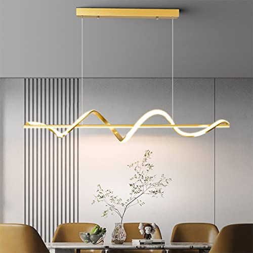 LED Hängelampe Dimmbare Pendelleuchte Esstisch Pendellampe, Modernes Spirale Design Esstischlampe Höhenverstellbar Hängeleuchte mit Fernbedienung ​Hängelampe für Esszimmer Küche Büro (Gold, 100cm)