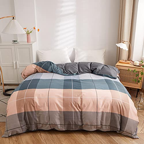 KYKHT Parure de lit avec housse de couette 150 x 200 cm - Motif à carreaux multicolores - Avec fermeture éclair - Pour lit double